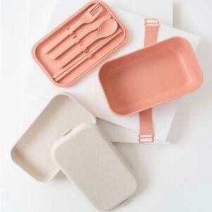 “Our Place” Bento Box NEW w/ utensils+chop sticks 2 compartments Elastic closure